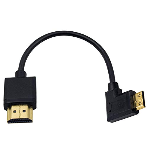 Duttek Mini HDMIケーブル, Mini HDMI to HDMI 変換アダプター, 短い右向き 90度 Mini HDMI to HDMI オスオス 金メッキ端子 高速伝送 MIN