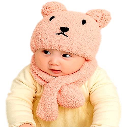 [ミャオッティ] ベビーニット帽子 マフラー 2点セット くま 赤ちゃん 新生児 冬 耳付き 防寒対策 0*2歳 フリーサイズ