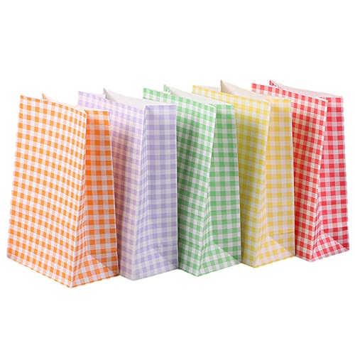 【トゥルーハーツ】ラッピング 袋 紙袋 紙バッグ 10枚 5種類 シール付き おしゃれ 可愛い プレゼント ギフトバッグ 小サイズ (チェック柄