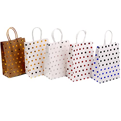 【トゥルーハーツ】ラッピング 袋 ギフトバッグ 10枚 5種 おしゃれ 可愛い プレゼント 紙袋 紙バッグ 中サイズ(水玉5種中サイズ)