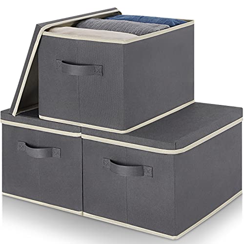 ASXSONN 収納ボックス 3個セット 折り畳み 収納ケース 取っ手付き 蓋付き 大容量 カラーボックス 衣類・小物・おもちゃ収納 リビング 寝