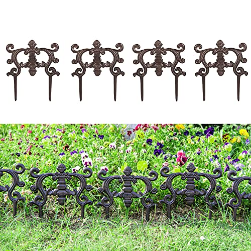 Sungmor フェンス 垣 花壇 庭 ガーデン 芝生 埋め込み用 トレリス 飾り物 鋳鉄 レトロ 4枚セット