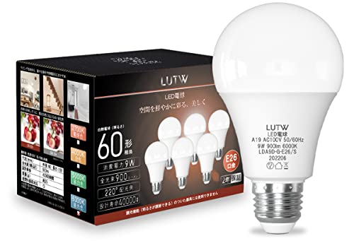 LUTW LED電球 E26口金 昼光色 9W 900lm 60W相当 6000K 220*広配光 高演色 密閉形器具対応 調光不可 6個入 LDA9D-E26/S