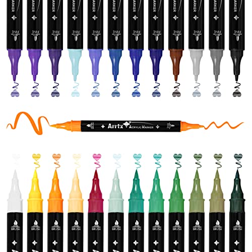 Arrtx アクリルマーカーペン アクリル絵の具 24色 水性ペン ペイントマーカー カラーペン柔らかい先 筆・細字 耐水性 プラ板、石、陶器、