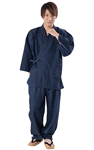 [あい藍] メンズ デニム作務衣 ゆったりリラックス 8.5オンス