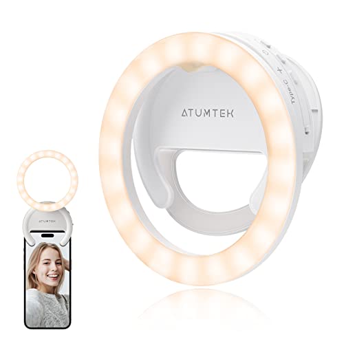 ATUMTEK（アトムテック） LED自撮りライトミニ- 小型スマホ充電式リングライト 直径10cm（4インチ） 40個のLED 明るさ5段階調整 3ライト