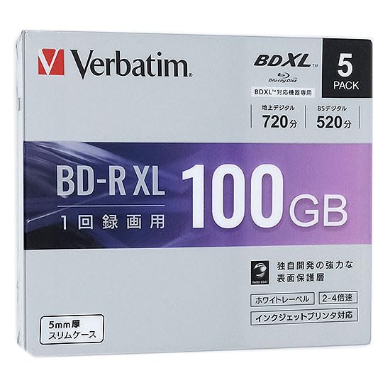 Verbatim バーベイタム(三菱化学メディア) 4倍速対応BD-R XL 5枚パック 100GB ホワイトプリンタブル VBR520YP5D1