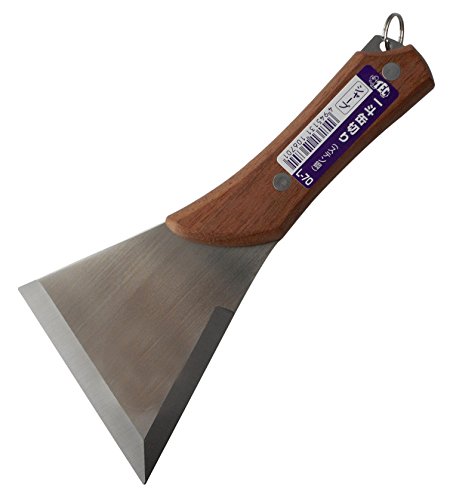 サイズ:全長190mm 刃幅:80mm 厚:1.8mm 用途:スクレパー、一斗缶等の缶切り、ハーフハンマー、缶開け、釘抜き、ネジ廻しに 材質:柄部/天然木柄、身部/電解仕上げ