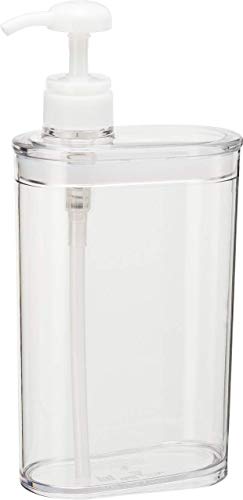 サイズ:12.5*6.5*22.5cm 容量:850ml 詰替用の袋がそのまま入る、シンプルなディスペンサー。 フタもボトルに合わせてクリアなカラーで、すっきりスリムな印象。 ポンプの位置が手前なので