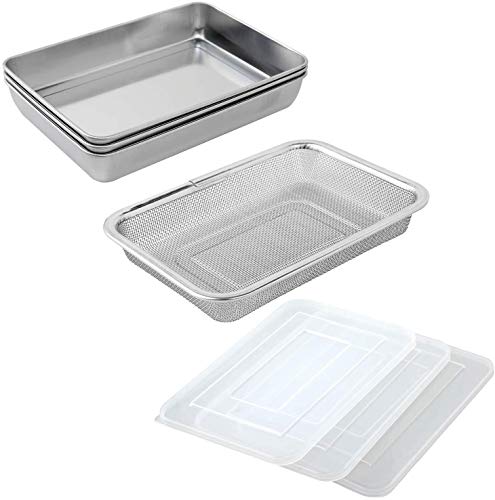 【商品サイズ(約）】全体:幅23.5*奥行16.5*高さ9、バット:幅22*奥行15.5*高さ3.5、角型ザル:幅22.5*奥行16*高さ3.5、フタ:幅22.5*奥行16*高さ1 【重量(約)】バッ
