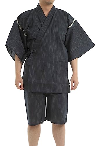 黒703 3L メイン素材: 綿 素材構成: 100% 綿 夏には涼しいしじら織り甚平！大人気商品です！ズボンはファスナー付で、紐もついていますので、調節も可能です。室内でも、お祭りでも一枚持っている