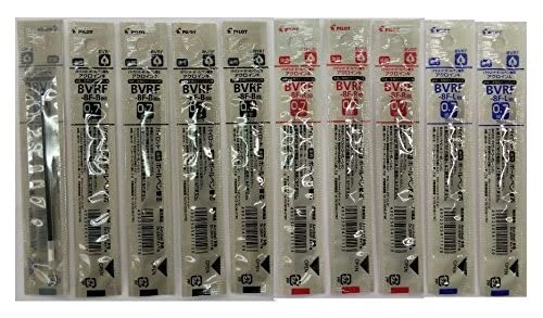 内容: BVRF-8F-B(黒)5本・BVRF-8F-R(赤)3本・BVRF-8F-L(青)2本 種類: 油性ボールペン替芯 アクロインキ ペン先: 細字0.7mmボール インキ色: 黒・赤・青・緑 