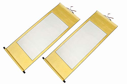 サイズ：大号 約 57cm * 148cm 白紙部分：約48cm * 94cm セット内容：白紙・装丁済み の 掛け軸 2点 セット カラー：金色 お子様の夏休みの宿題に。練習用 書道半紙 絵画 など