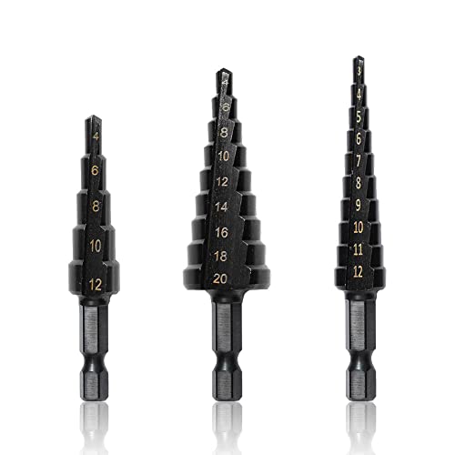 ステップドリルサイズ：収納ボックス：88*65*22mm、六角軸：6.35mm（1/4インチ）。10段：3-12mm（3/4/5/6/7/8/9/10/11/12mm）、5段：4-12mm（4/6/8