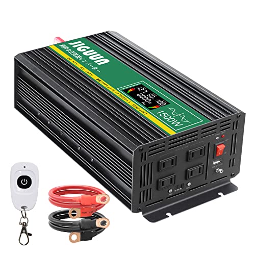 1500W12V *【JIGUUN 1500W正弦波インバーター】真の 1500W 純粋な正弦波インバーター、ピーク電力 3000W、DC 12V 入力、AC 100V出力; 改良されたインバーターと