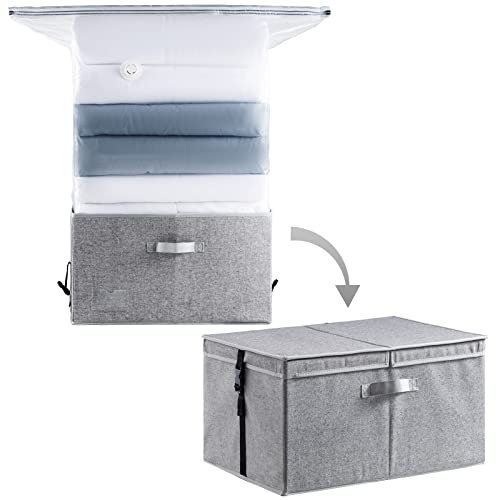 グレー蓋付き XL 【大容量】収納ボックス(1枚)：53*38*30cm；圧縮袋(1枚)：90*100*38cm。圧縮袋と収納ケースが一体に，容量を減らすだけでなく、クローゼットの中に美しく収納するこ