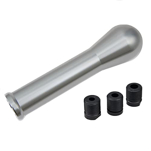 シルバー アルミ削り出しのティアドロップ（ボール）型シフトノブです。（サイズ/重量：39x150mm/190g） 上からも横からも握りやすいフォルムで、ほどよい重量感です。 付属するアダプターはM8 