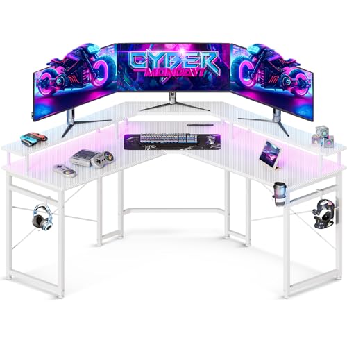 【ゲームと仕事両立】ゲーミングデスクとしてはもちろん、パソコンデスクとしても使用できるL型デスク。天板裏の補強パイプ・横揺れを防ぐクロス補強金具・脚先のアジャスター・強度と耐久性の高いスチールフレーム
