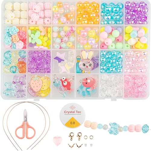 ビーズ 手作りキット 女の子、ハンドメイド パーツ メイキングトイ ガラス ビーズアクセサリーキット、ビーズセット 400個以上、クリスタ