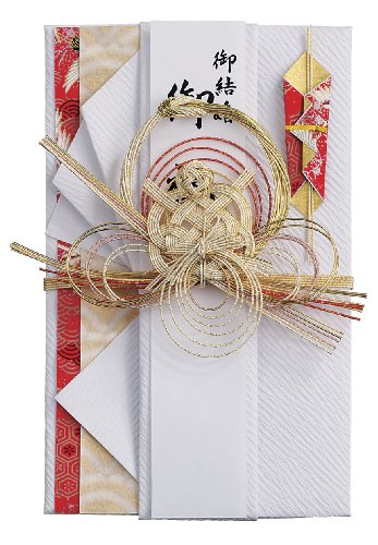 縁起物の象徴「鶴」の水引飾りに、上品な檀紙と友禅紙をあわせることで豪華さと清楚さを兼ねそなえた金封。 【用途】婚礼・御祝事全般 【金額の目安】5万円*100万円くらいまで 【サイズ】130*205mm