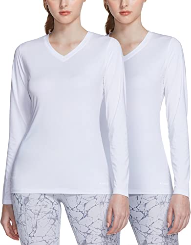 Vネック 2枚組(CFL22)-ホワイト/ホワイト 長袖 XL Vネック長袖スポーツTシャツ2枚セット 90%ポリエステル、10％ポリウレタン 吸汗速乾機能の優れた素材を使用して消臭機能まで備えたTシ