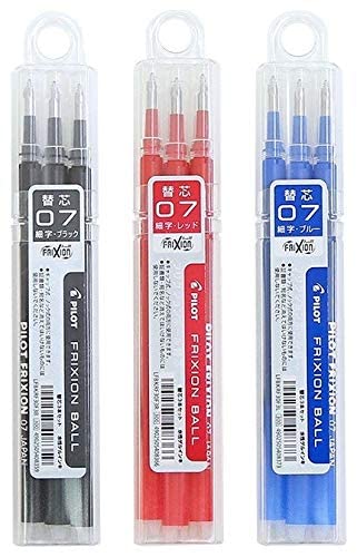 内容: LFBKRF30F3B(ブラック)/R(レッド)/L(ブルー) 種類: フリクションボール0.7mm替芯3本セット(ノック式・キャップ式共通) ペン先: 細字0.7mmボール レフィルサイズ: