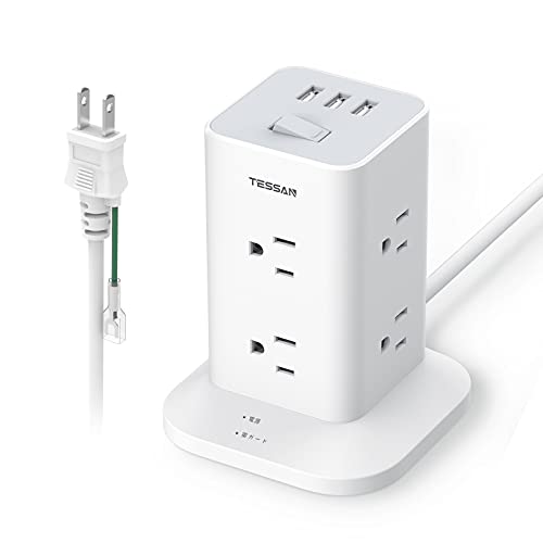 White+Gray 「mini型 電源タップ」差込口8口とUSBポート3口が一体となったタワー形状のUSBタップです。一般的なタワー型コンセントより小型でコンパクトです（本体サイズ：僅か10x10x