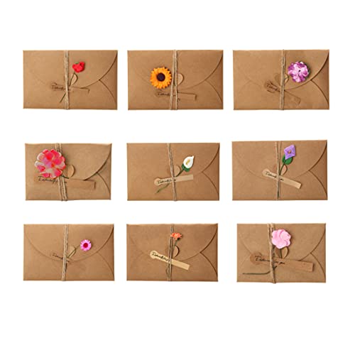 【レターセット内容】９種類セット（カード * 封筒 * シール * 紐 * 造花）、９種類造花。封筒色：ブラウン。 【２種類からお選びいただけます】小さいサイズ--幅8.5cm*高さ6cm、【封筒】幅