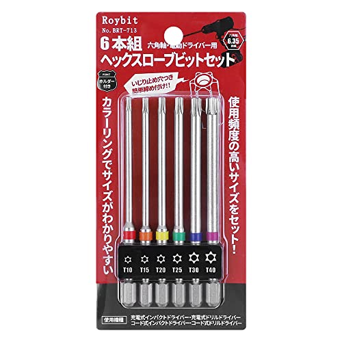 100mm 6本組 【商品仕様】セット内容：T10、T15、T20、T25、T30、T40（各1本）。入り数:6本組。軸径:6.35mm六角軸。全長:100mm。素材:クロムバナジウム鋼。 【カラーリ