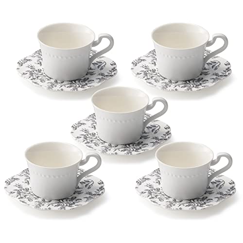 本体サイズ：白カップ/Φ9.5*h6.5*(250ml) ソーサー/16.5*16*h1.5* 素材・材質：磁器 原産国：中国 優雅でロマンティックな大人の空間を演出するカップ＆ソーサー５客セットです