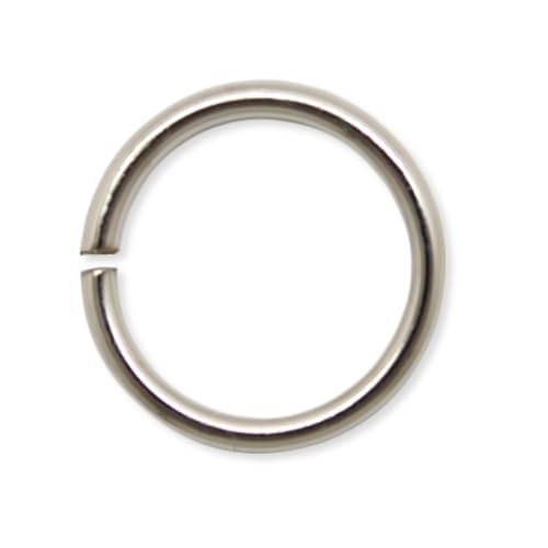 サイズ ：外径 12ｍｍ／太さ 1.4ｍｍ 入数 ：100個 材質 ：鉄 表面処理：ニッケルメッキ 色 ：銀（シルバー） *鉄製の丸カン(リングカン)です。 ※注意※ 非常に硬いので、開くのにペンチが