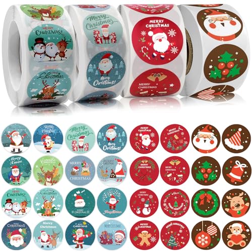 クリスマス *【商品仕様】クリスマスシールサイズ：直径約2.5cm、数量：500*4巻 合計約2000枚、デザイン：32柄。クリスマスプレゼントの包装、diy手作り、装飾と工芸の理想的な選択。種類も多