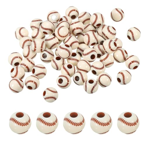 カラー: クリーム; 素材: アクリル; 直径: 12 mm; 穴径: 4 mm; パッキングリスト: 60 x 野球ビーズ; 利点: スポーツビーズは不透明なアクリル素材で作られており、頑丈で信頼性