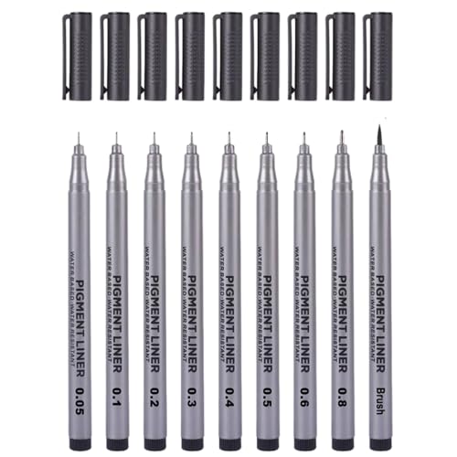 【内容】9点のペン、9種類サイズ0.05ミリ、0.1ミリ、0.2ミリ、0.3ミリ、0.4ミリ、0.5ミリ、0.6ミリ、0.8ミリ、1ミリで、異なる需要を満たす。 【耐水性インク】耐水性インクを採用し、