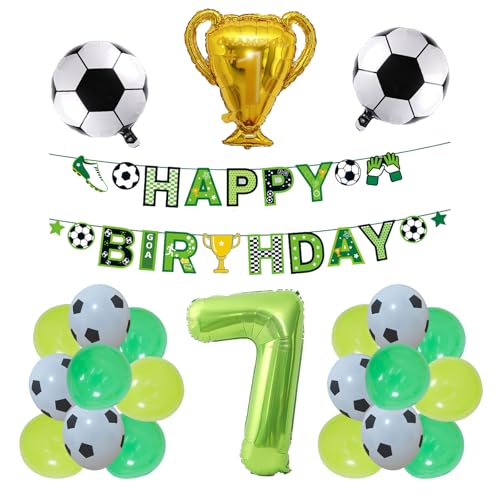 セット内容： サッカー HAPPY BIRTHDAY ガーランド*１ サッカーボールバルーン*２ トロフィー バルーン*1 ダークグリーングリーン風船*６ ライトグリーン風船*６ サッカボール柄風船 
