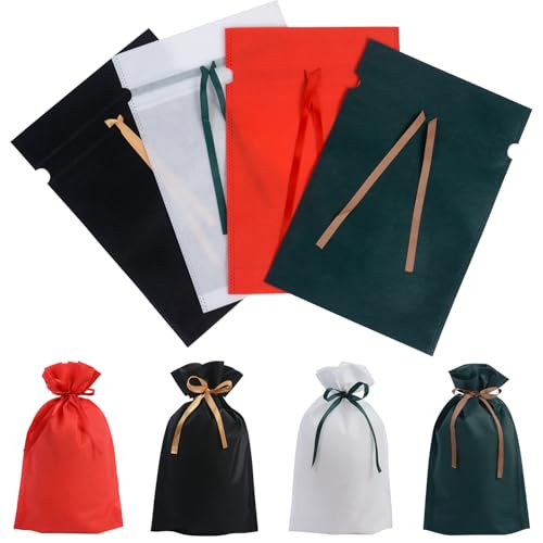 【 ギフトバッグ 袋 不織布-商品仕様】 【4色セット】（各色2枚）8枚入り カラー：ホワイト（白）・レッド（赤）・グリーン（緑）・ブラック（黒）サイズ：約高さ33cmｘ幅22cm 底マチ開いて約7c