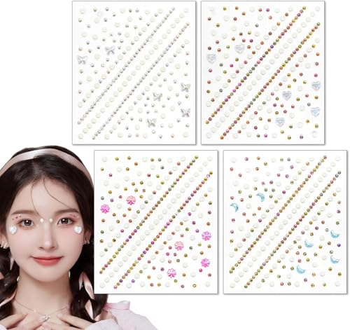 【キラキラしてかわいい】フェイスラインストーンセットにはパールとダイヤモンドの2種類の素材が含まれており、パールのしっとりとしたかわいらしさは高級感のあるメイクにぴったりで、ダイヤモンドがキラキラし、