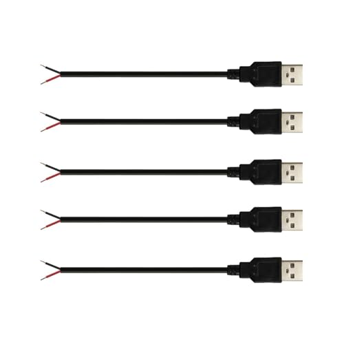 【USB 2.0 延長ケーブル】USB 2.0 ピグテール ケーブルの一端は USB Type-A インターフェイス、もう一端は 2 線裸線です。赤いプラス電極、黒いマイナス電極。 【USB電源ケーブ