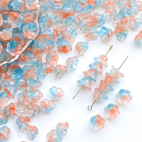 とてもかわいいお花のガラスビーズです。高級感があり、透明感を生かしたピアス、ネックレス、かんざしなどいろいろなアクセサリーやデコパーツなどにお使いいただけます。 サイズ：約12mm*8mm / 穴：0